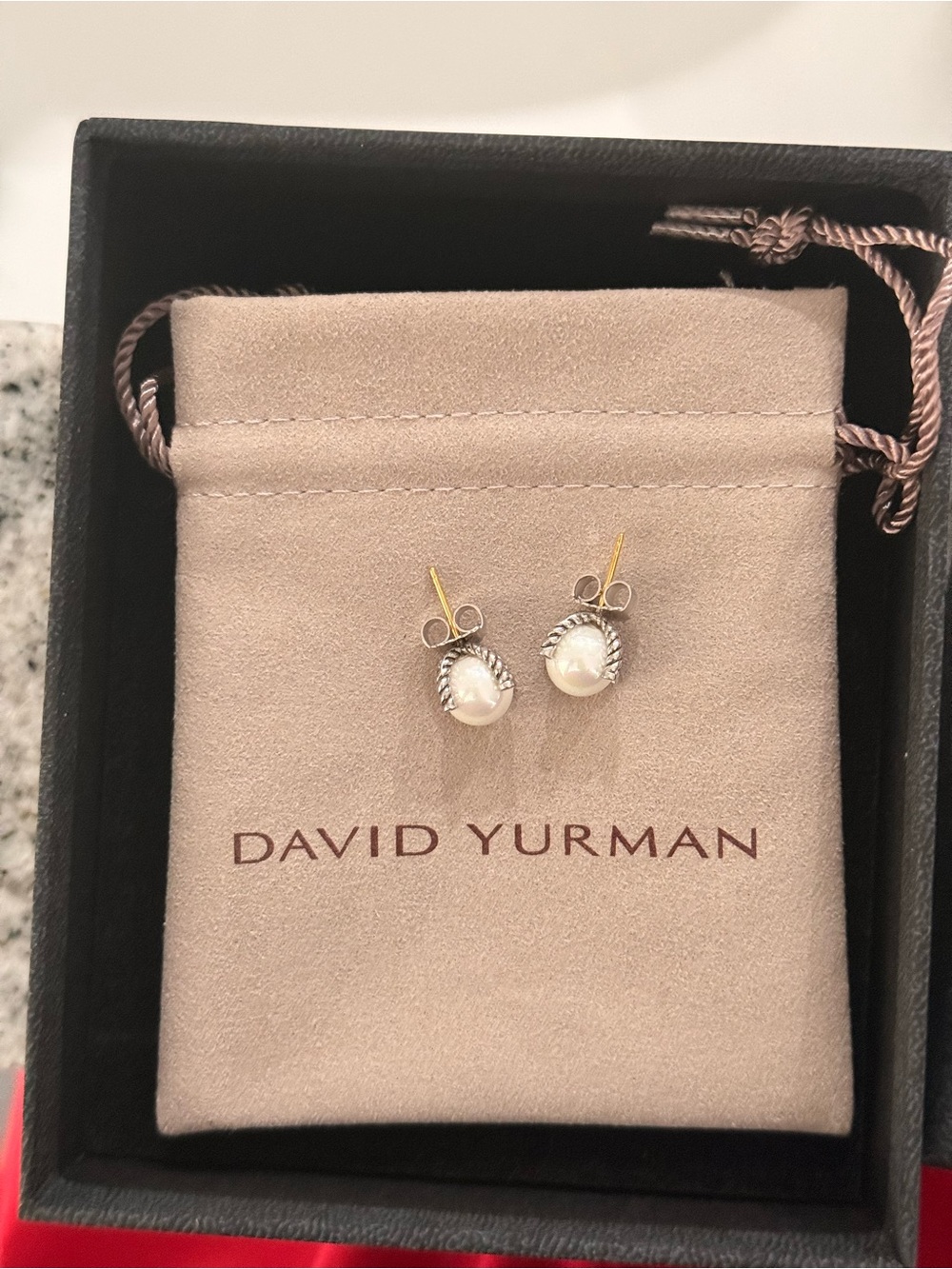 David Yurman White Pearl Cable-Accented Stud Earrings